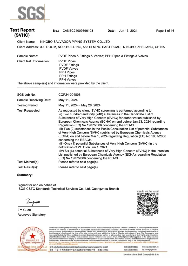PVDF Certificate