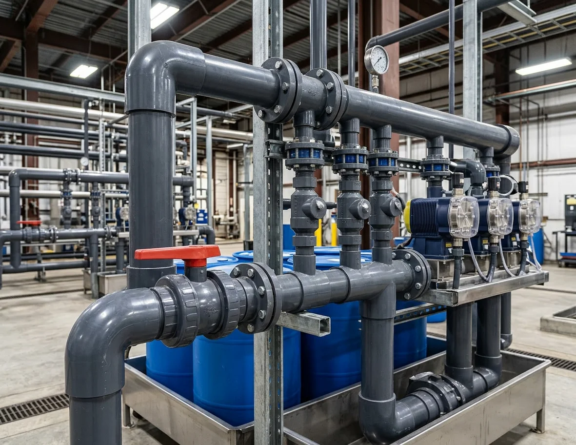 الجدول 80 في التطبيقات الصناعية مصنع صناعي مزود بأنابيب PVC واسعة النطاق من النوع رقم 80