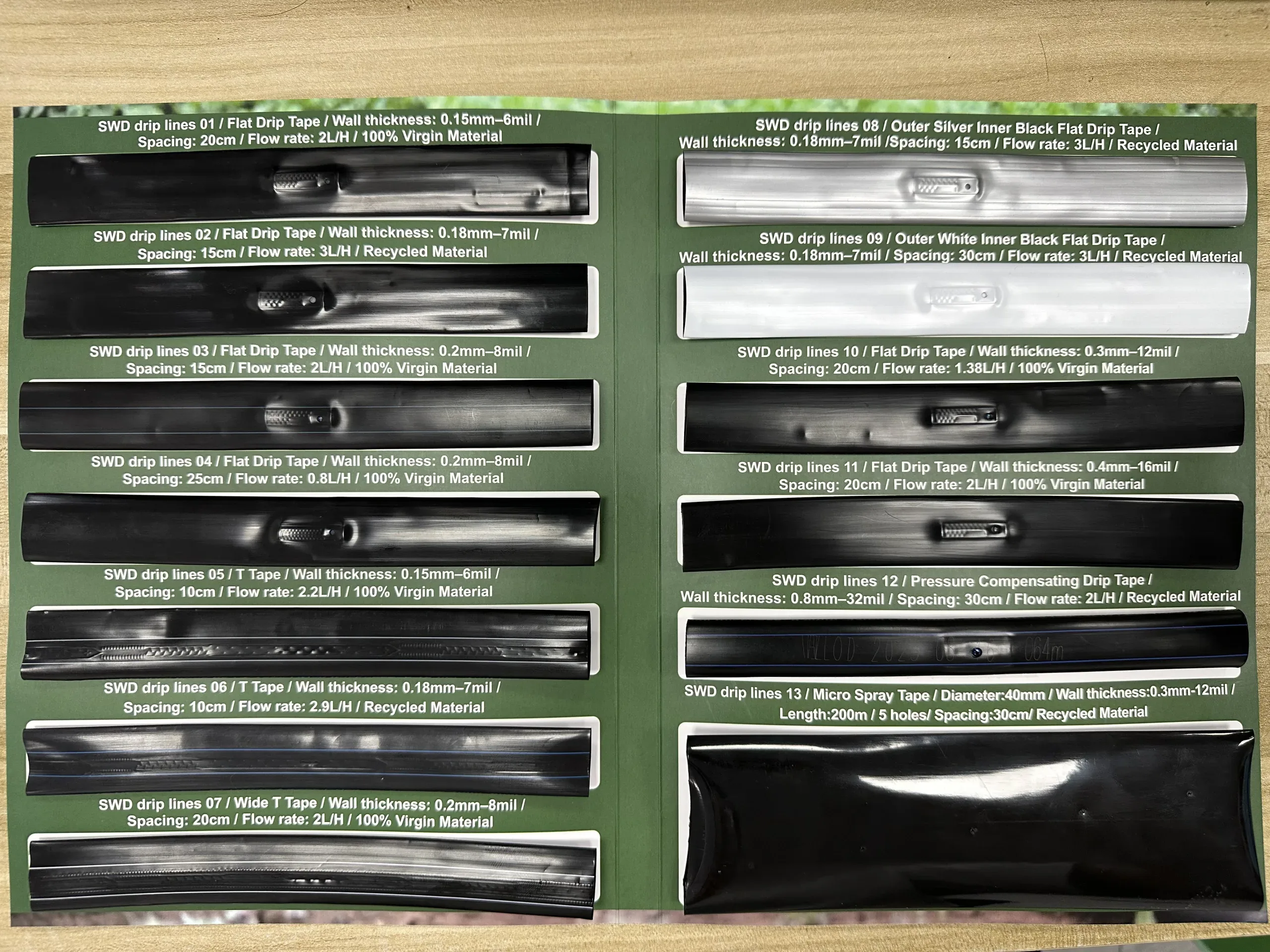 SWD Plastic drip irrigation tape full product range 13 models