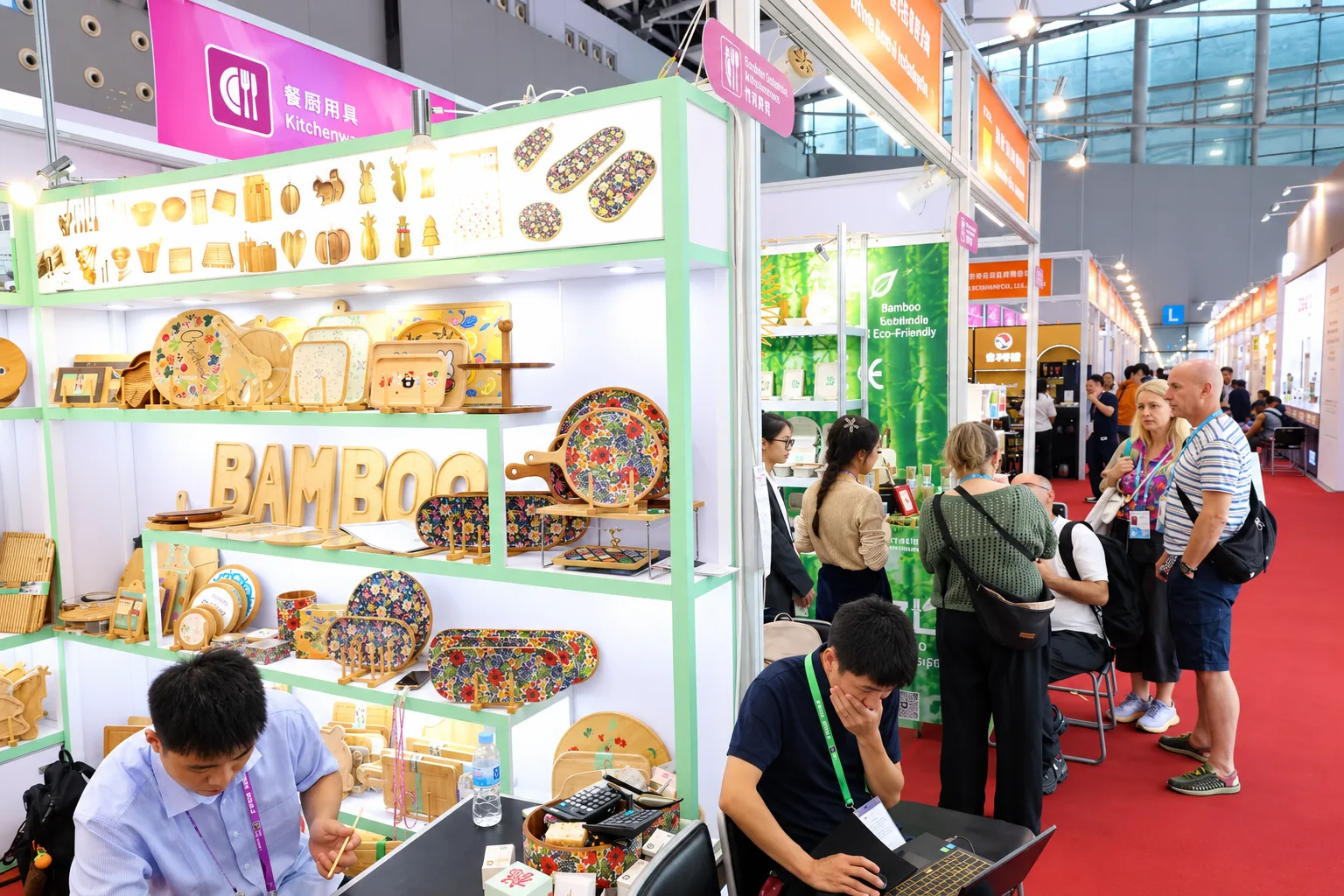 Consumer goods, fashion accessories, sports products, and lifestyle items at an international trade fair